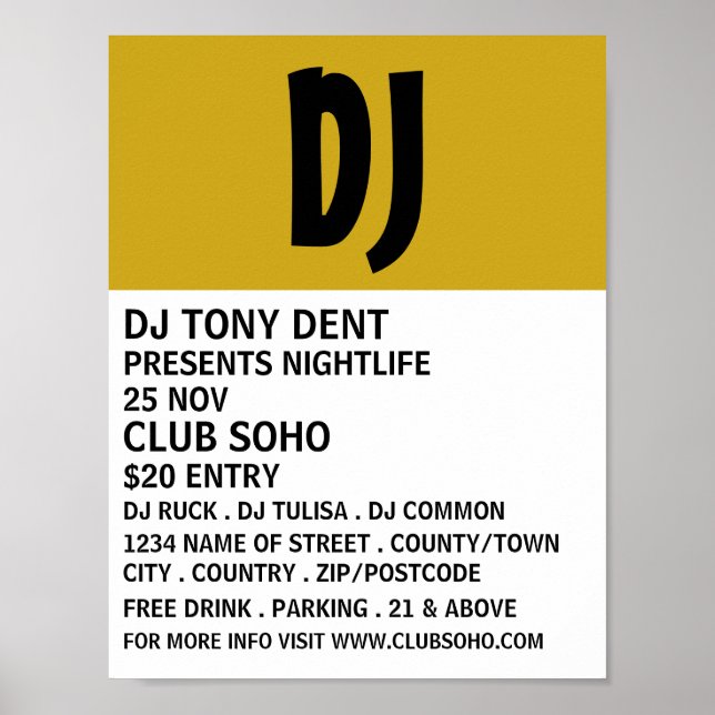 Poster Modern Bold, DJ, Club Event Publicité (Devant)