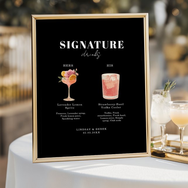 Poster Modern Bold Font His & Hers Drinks Wedding (Modern Bold Font His & Hers Drinks Wedding Poster)