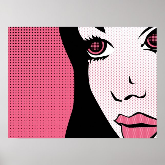 Poster Modern Comic Book Pop Art of Woman's Face (Devant)