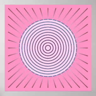 Poster Modern Geometric Sunburst - Shades of Pink