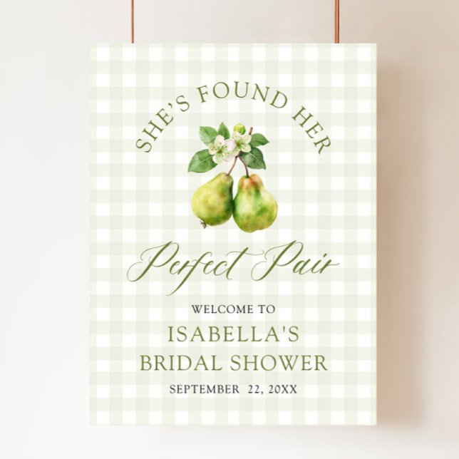 Poster Modern Green Gingham Perfect Pair Bridal Shower (Modern Green Gingham Perfect Pair Bridal Shower Welcome Sign )