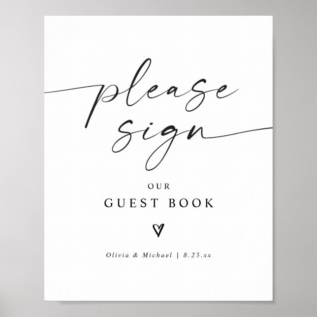 Poster Modern Handwriting Heart Wedding Guest Book Sign (Devant)