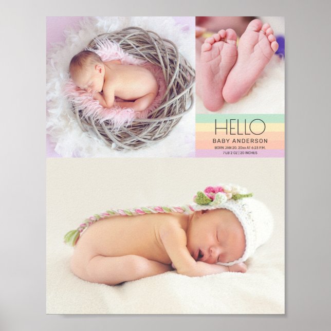 Poster Modern Hello Nouveau-né Photo Date de naissance St (Devant)
