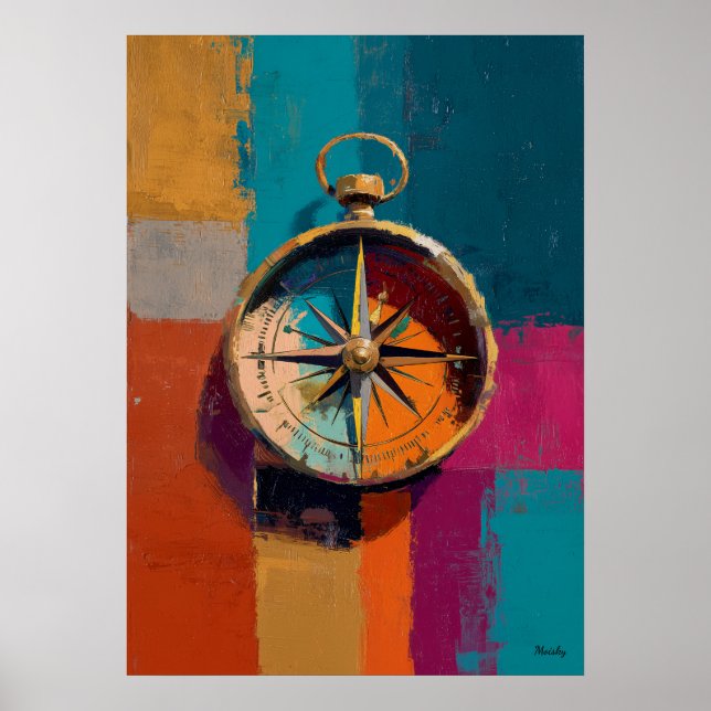Poster Modern Impressionist Compass Painting Direction (Devant)