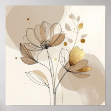 Modern Minimalist Gold Floral Line Art: Abstract B