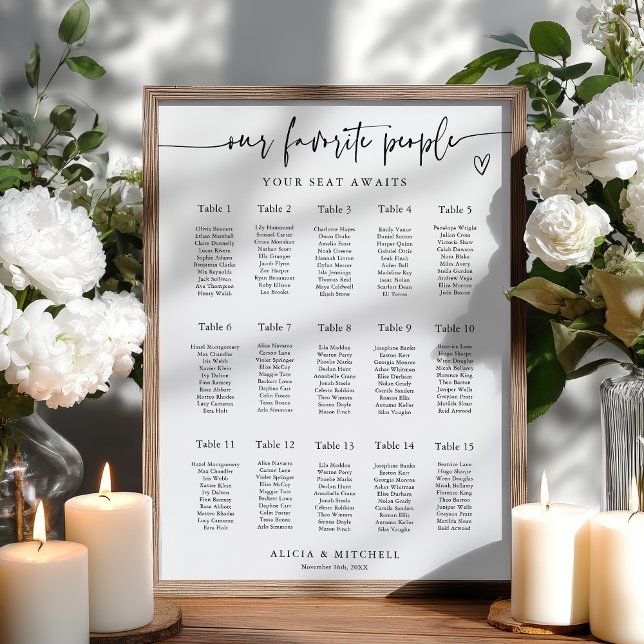 Poster Modern Minimalist Wedding Seating Chart 15 Tables (Modern Minimalist Wedding Seating Chart 15 Tables)