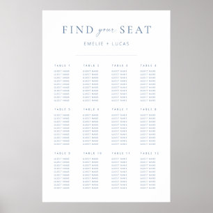 Poster Modern Minimalist Wedding Seating Chart   Blue