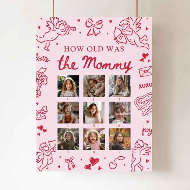 Poster Modern Pink Hand Drawn How Old Was The Mommy Sign (Modern Pink Hand Drawn How Old Was The Mommy Sign)