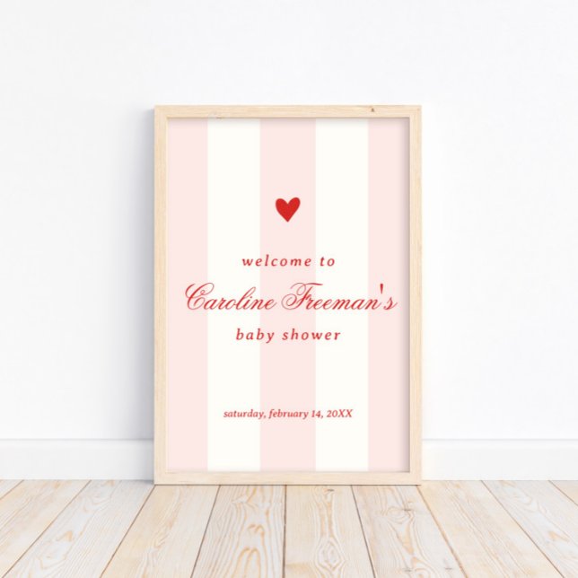 Poster Modern Pink Stripe Heart Valentine Welcome (Créateur téléchargé)