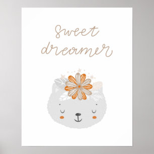Poster Modern scandi cute kitten sweet dreamer  nursery