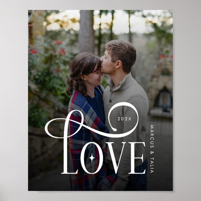 Poster Modern Script Love Custom Engaged Couples Photo (Devant)