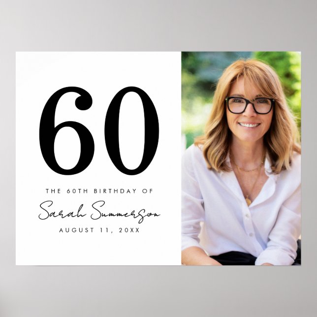 Poster Modern Sixty Black White Photo 60th Birthday (Devant)