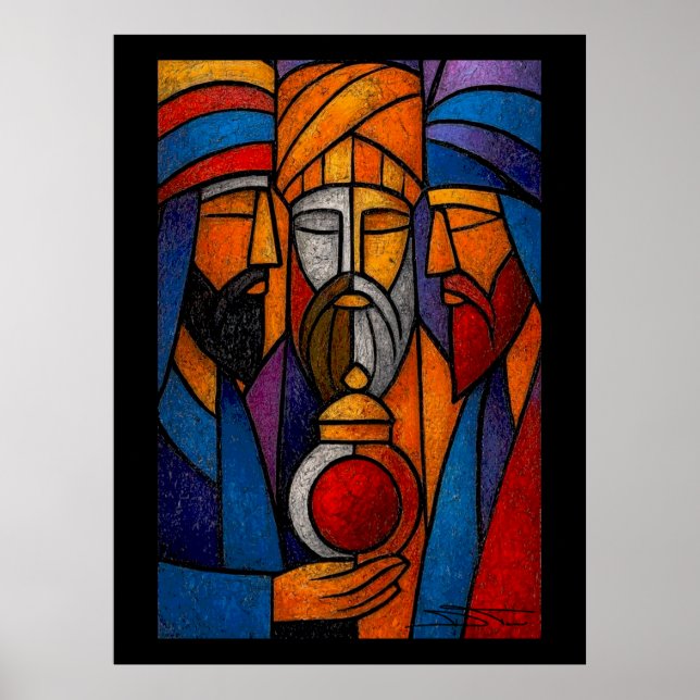 Poster Modern Stained Glass Three Wise Men in English (Devant)