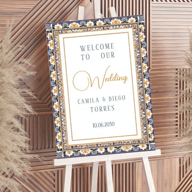 Poster Modern Talavera Mexican Tile Wedding Welcome Sign (Créateur téléchargé)
