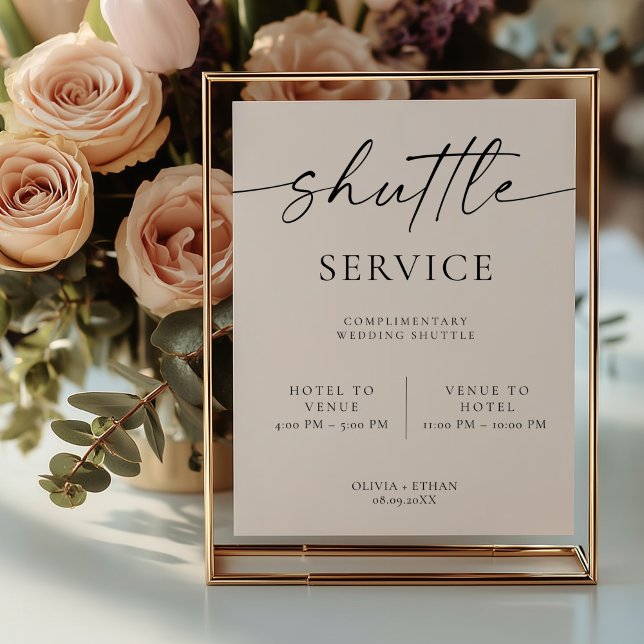 Poster Modern Wedding Shuttle Service Sign (Wedding Shuttle Sign)