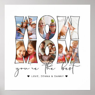 Poster Modern Wow Mom Citation 6 Photo Collage blanc