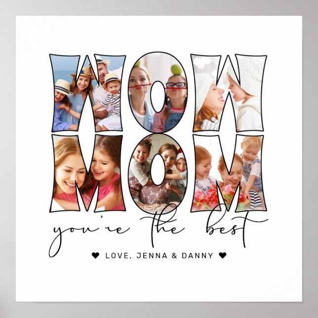 Poster Modern Wow Mom Citation 6 Photo Collage blanc (Devant)