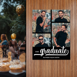 Poster Moderne 4 Photos sur la Graduation Noire
