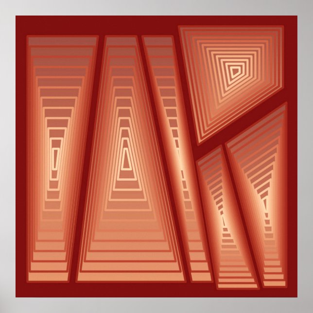 Poster Moderne Abstrait - Pyramides 3D, Cuivre (Devant)