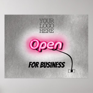 Poster Moderne Ajouter Logo Ouvrir Panneau en néon rose