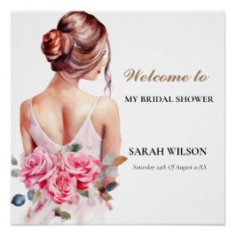 Poster moderne Aquarelle rose Mariage Gown brillan