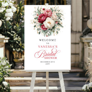 Poster Moderne Bienvenue de Fête de Mariage Florale en Or
