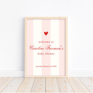 Poster Moderne Bienvenue Saint-Valentin Cœur Rayure Rose