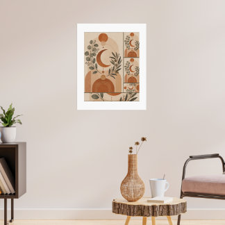 Poster Moderne Boho Croissant de Lune & Branche d'Olivier