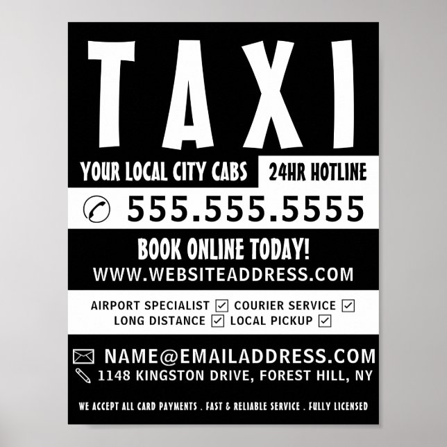 Poster Moderne Bold, Taxi Cabine firme publicité (Devant)