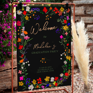 Poster Moderne chic boho fleurs sauvages graduation bienv