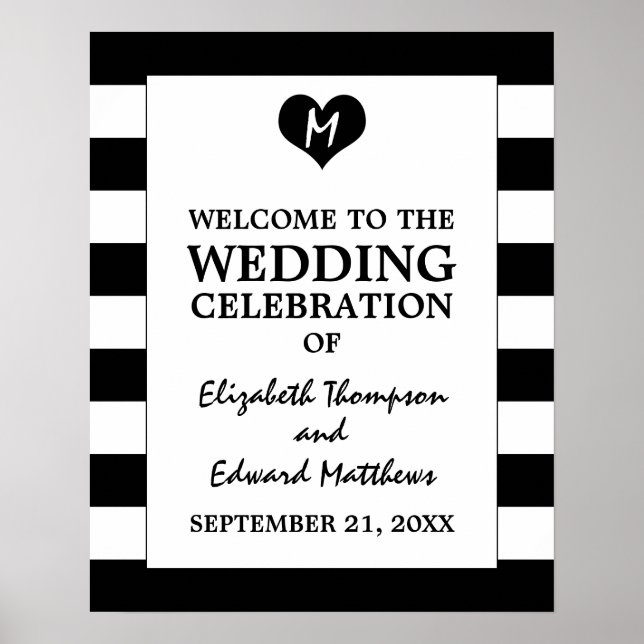 Poster Moderne Chic Mariage noir et blanc Accueil (Devant)