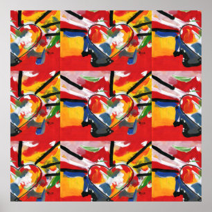 Poster moderne coloré aquarelle collage coeurs