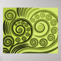 Poster moderne de boucles de fougères jaunes-verts