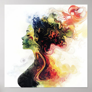 Poster Moderne élégant Arc-en-ciel Abstraite belle femme