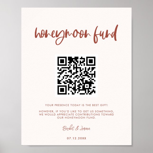 Poster Moderne élégant rose neige Honeymoon fund Code QR (Devant)
