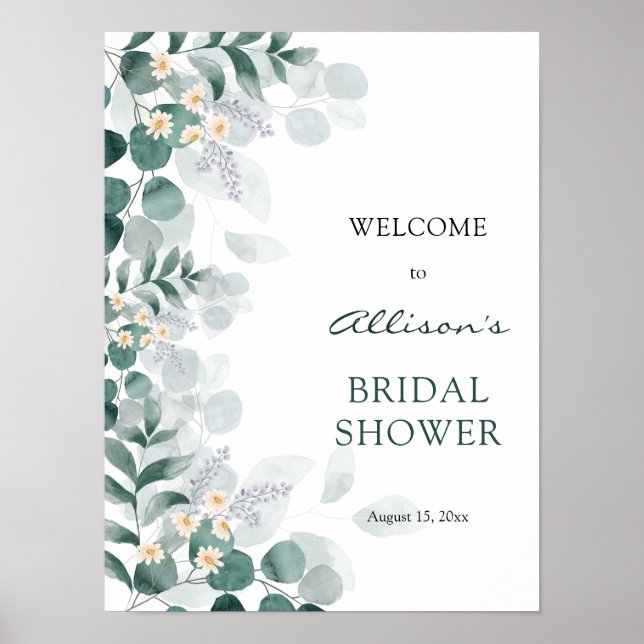 Poster Moderne élégante eucalyptus Baby Shower de bienven (Devant)