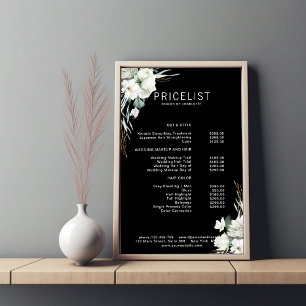 Poster Moderne, élégante fleurs blanches, liste de prix