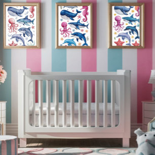 Poster Moderne et élégante aquarelle Animaux de mer 3