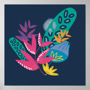 Poster moderne florale bleu botanique simple