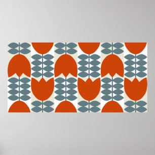 Poster Moderne géométrique abstraite avec fleurs stylisée