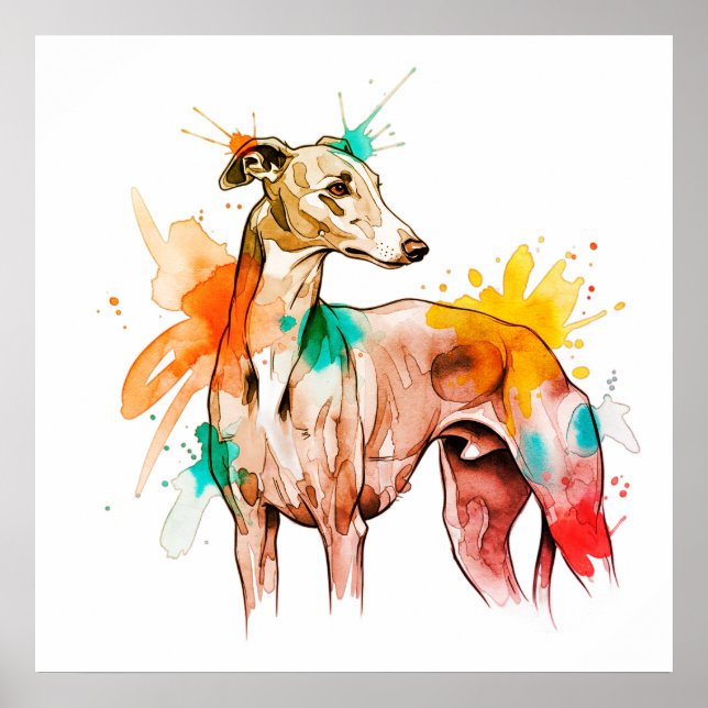 Poster moderne Greyhound avec Accents Aquarelle (Devant)
