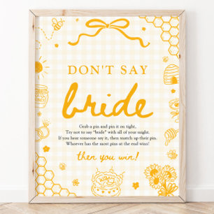 Poster Moderne Jaune Gingham Abeille à Miel Ne Dis Pas La