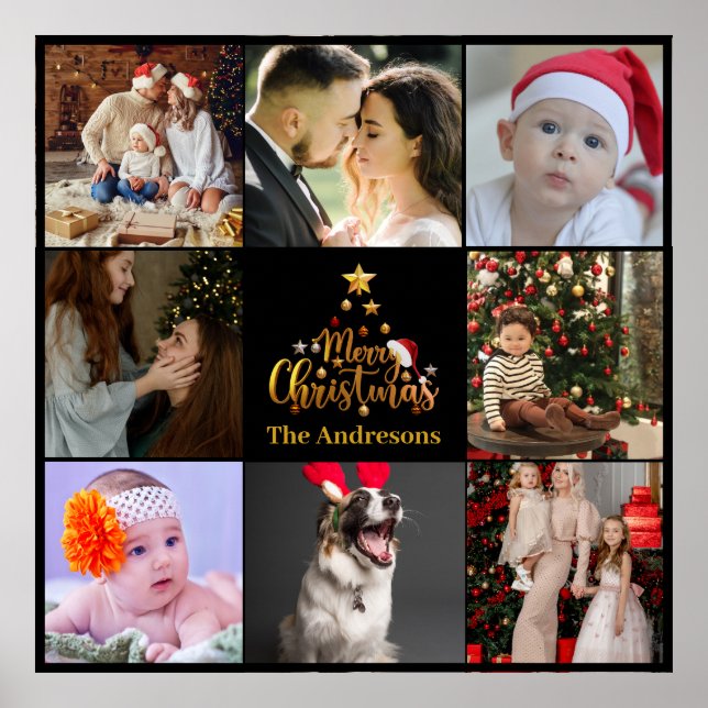 Poster Moderne Joyeux Noël Famille Photo Russe (Devant)