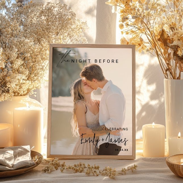 Poster Moderne la nuit avant photo fiançailles accueil (Modern the night before photo engagement welcome poster)
