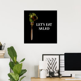 Poster Moderne Mangons de la salade sur la fourche Noir