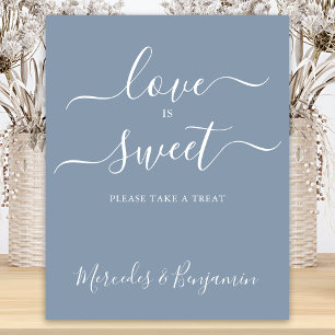 Poster Moderne Mariage Love Sweet Personnalisé Dusty Blue