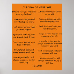 POSTER MODERNE MINIMALISTE MARIAGE VOWS BRIDE & GROOM