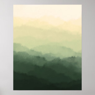 Poster Moderne minimaliste Rustic Green Mountains Abstrai