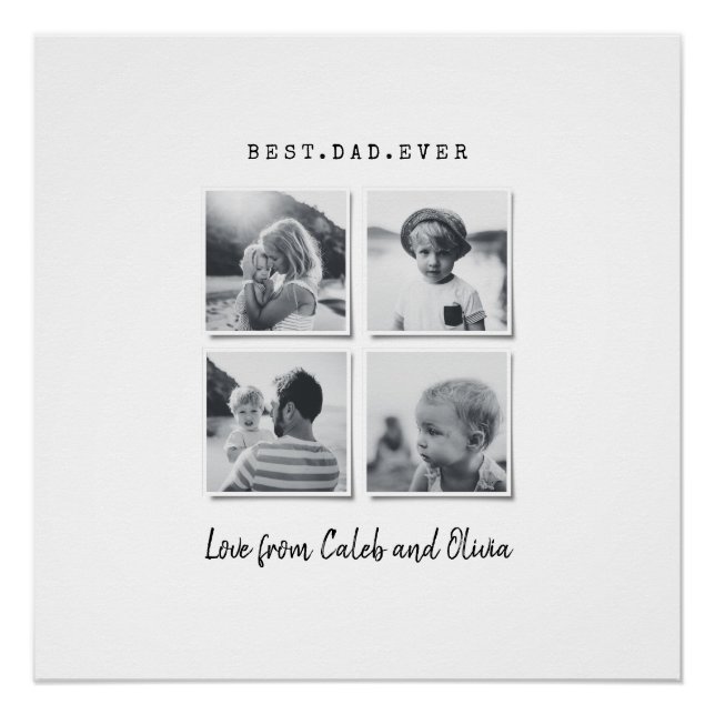 Poster Moderne multi-photo cadeau papa élégant noir blanc (Devant)