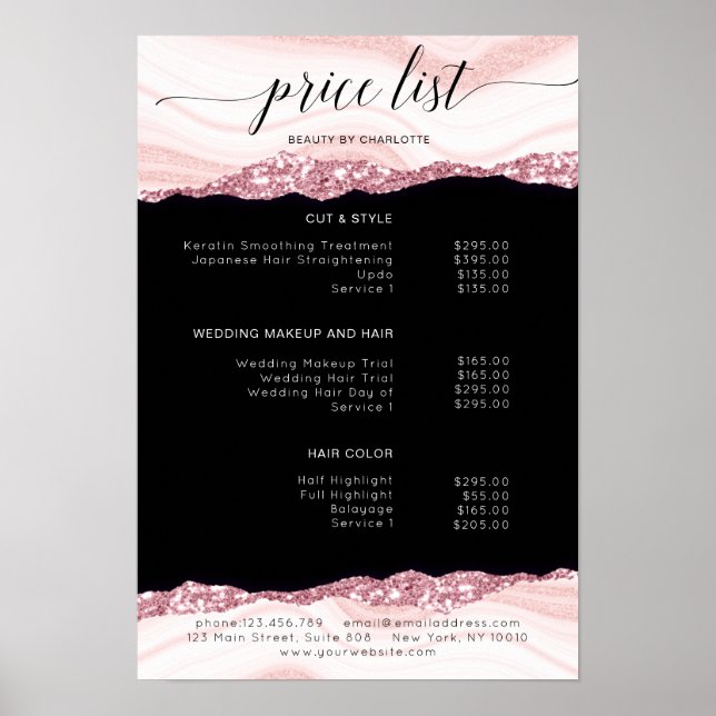 Poster Moderne, parties scintillant, noir rose liste de p (Devant)